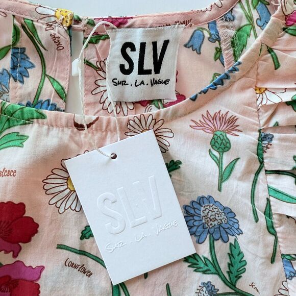 NWT Sur La Vague Women's Ruffle Sleeve Top in Pink Botanical Floral Print OS - Picture 6 of 10